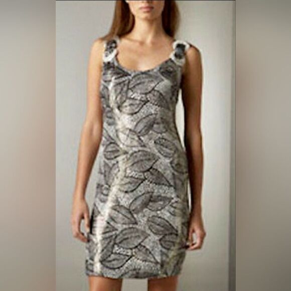 Tory Burch Metallic Leaf Print Silk Sheath Dress Size 8 - Picture 1 of 11
